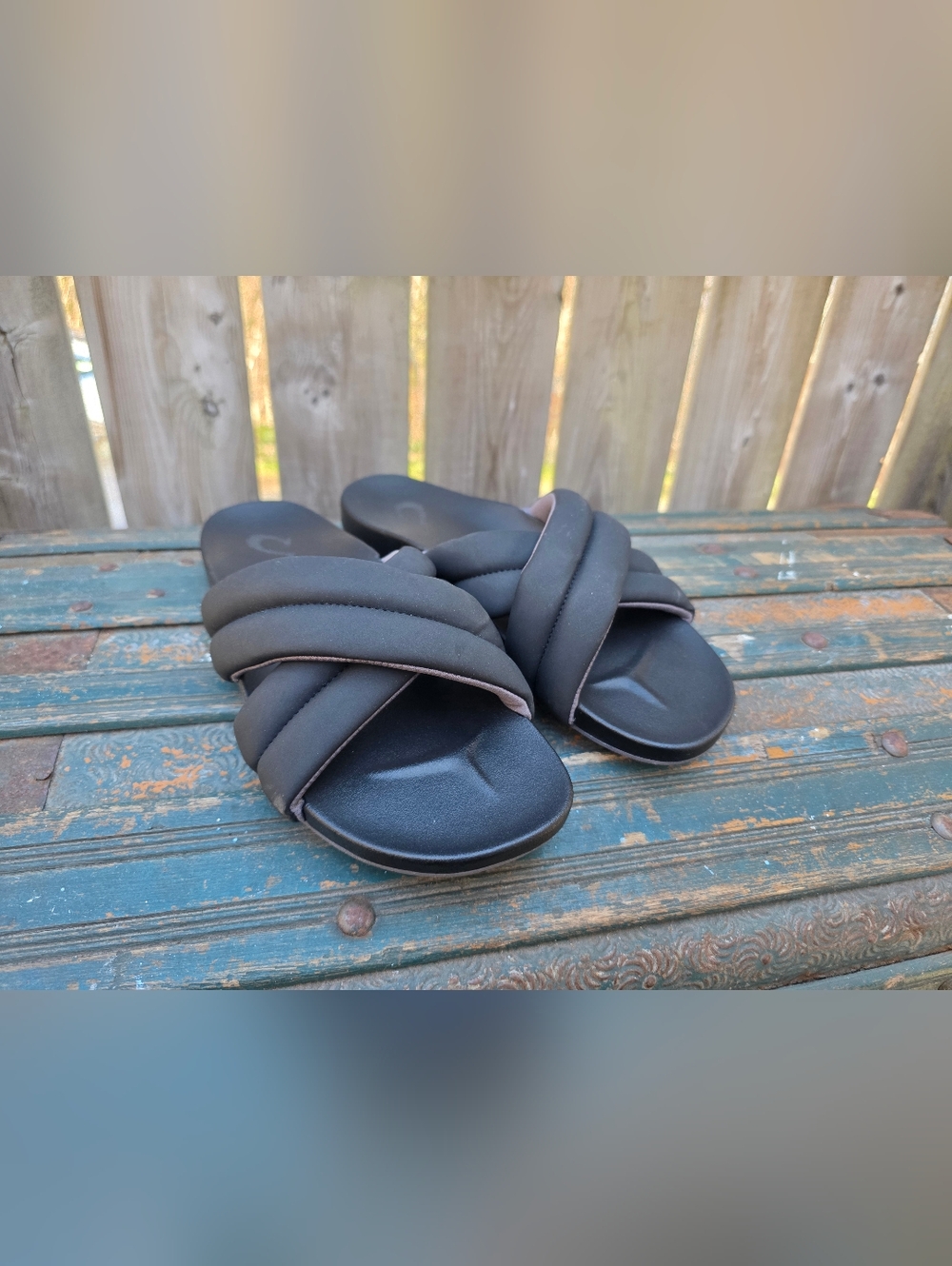 OluKai Black Crisscross Slide Sandals